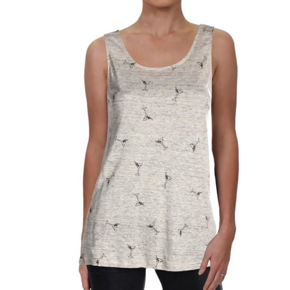Cynthia Rowley Linen Martini Tank‎ Top Shirt XS alcohol vacation travel tropical